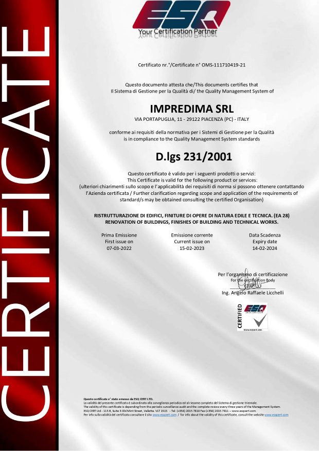 DLGS 231- IMPREDIMA SRL - Certificate scad.14.02.24_page-0001